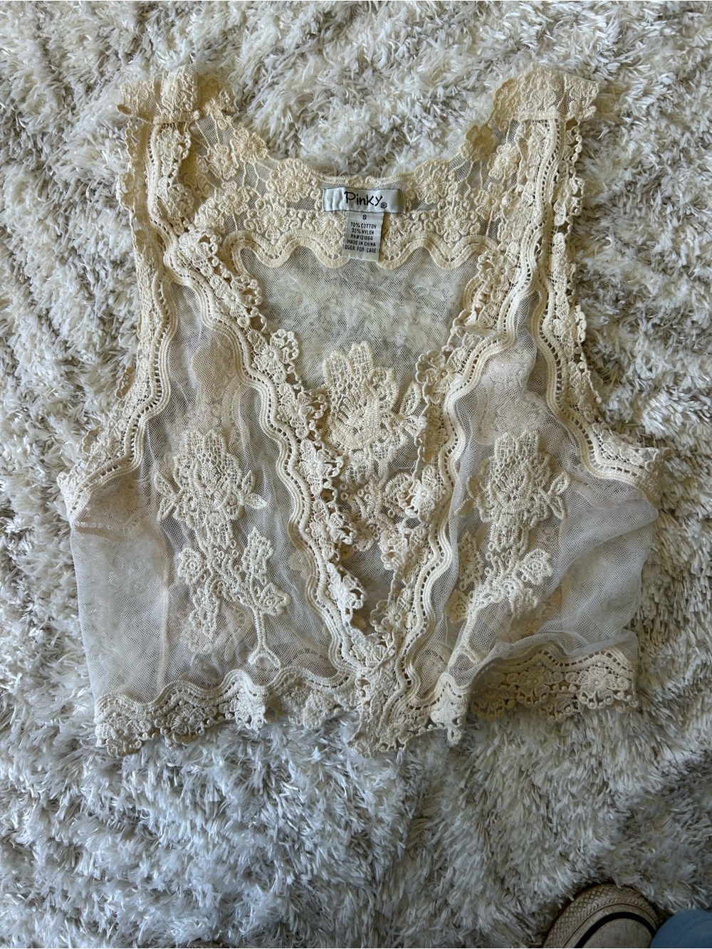 Pinky Lace Sheer Crop Top in Cream